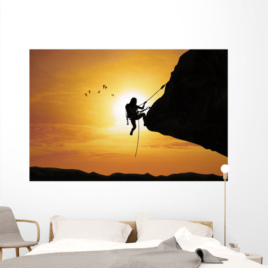 Silhouette Woman Climbing Rock Wall Decal