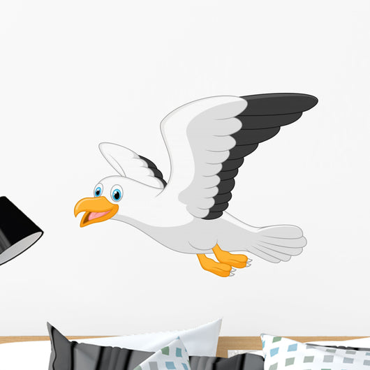 Cartoon Smiling Seagull White Wall Decal