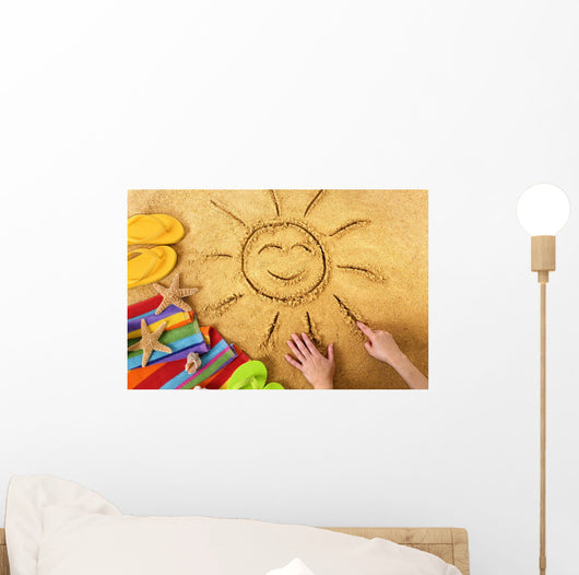 Summer Beach Smiling Sun Wall Decal