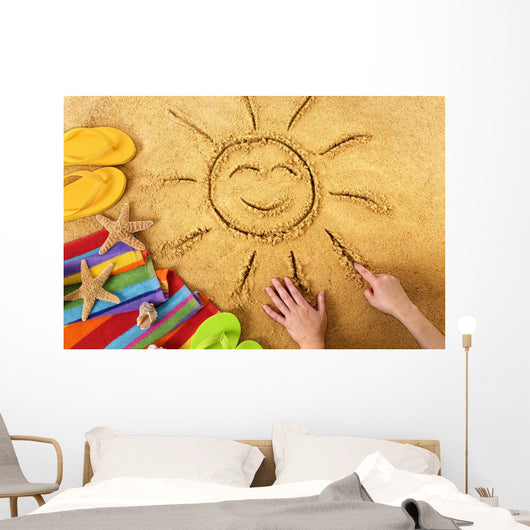 Summer Beach Smiling Sun Wall Decal