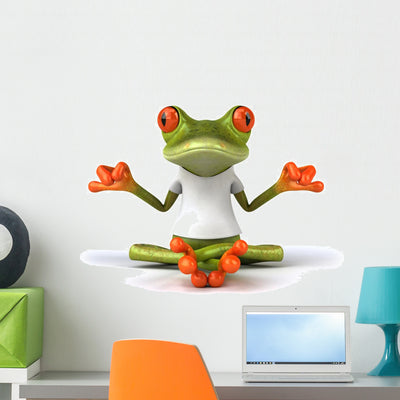 Frog with White Tshirt Wall Decal shown on a wall