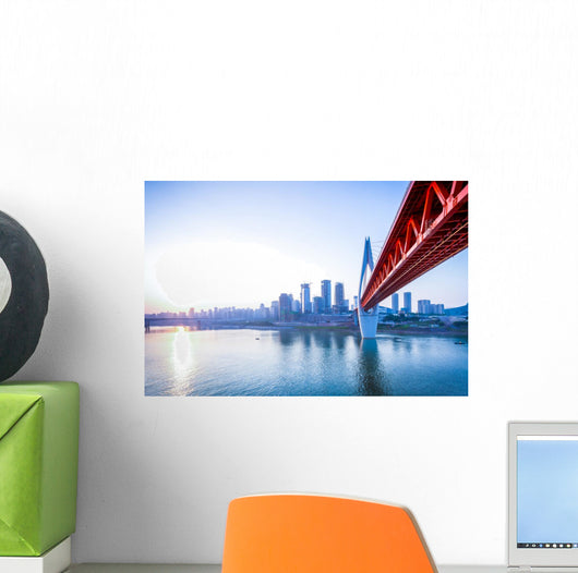 Skyline River and Bridge Wall Decal