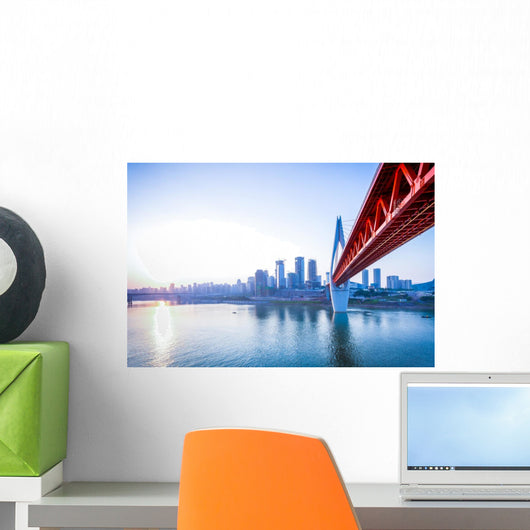 Skyline River and Bridge Wall Decal
