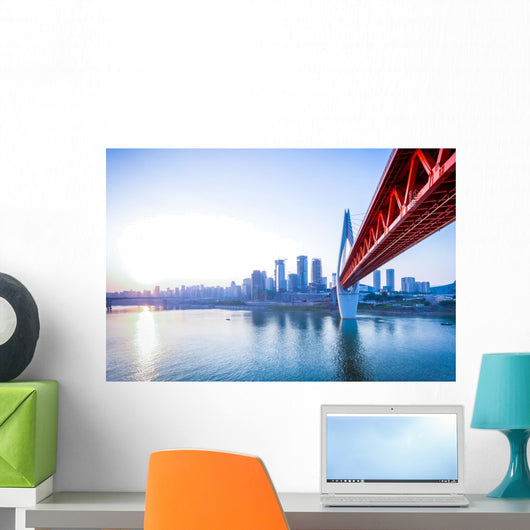 Skyline River and Bridge Wall Decal