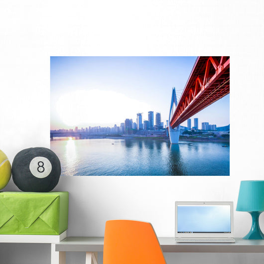 Skyline River and Bridge Wall Decal
