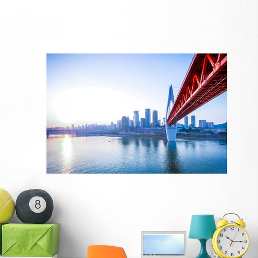 Skyline River and Bridge Wall Decal