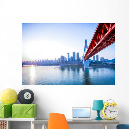 Skyline River and Bridge Wall Decal
