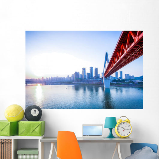 Skyline River and Bridge Wall Decal