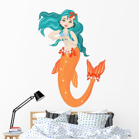 Orange Tailed Mermaid Wall Decal