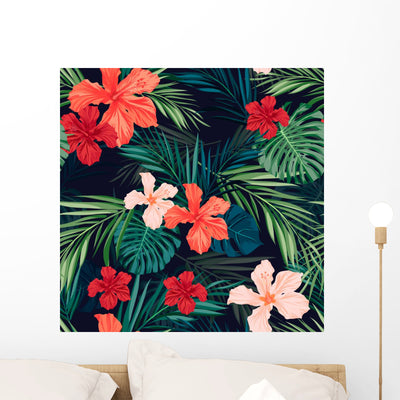 Bright Colorful Tropical Seamless Wall Decal shown on a wall
