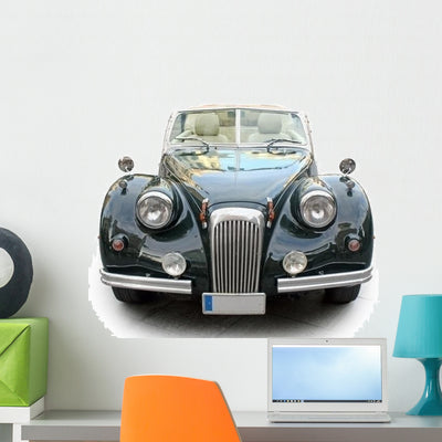 Vintage Car White Wall Decal shown on a wall