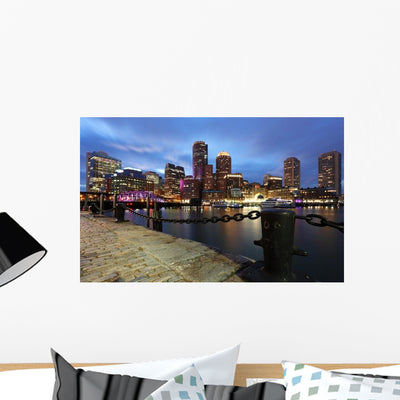 Boston Financial District Sunset Wall Decal shown on a wall
