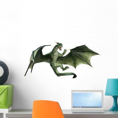 Western Green Dragon Wall Decal shown on a wall