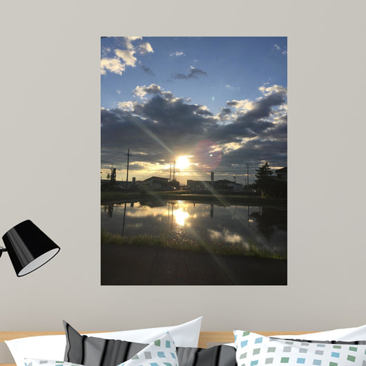田んぼに映る夕日 Wall Mural