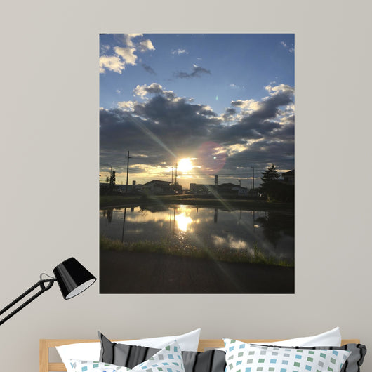 田んぼに映る夕日 Wall Mural