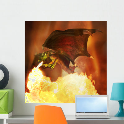 Fiery Dragon Wall Decal shown on a wall