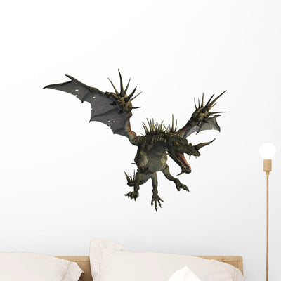 Spiky Flying Dragon Wall Decal shown on a wall