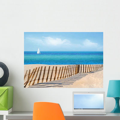 Sailboat and Sand Dune Wall Decal shown on a wall