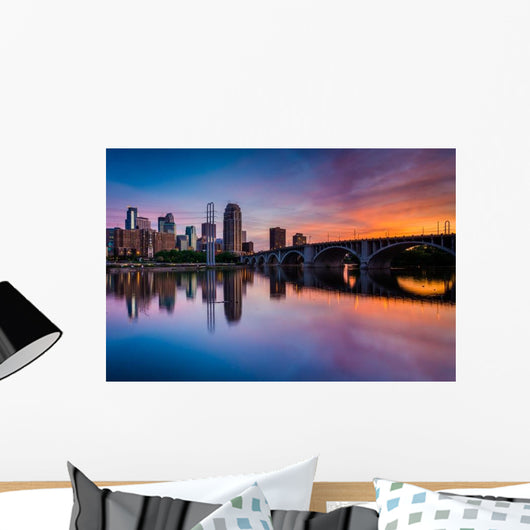 Sunset over Minneapolis Skyline Wall Decal