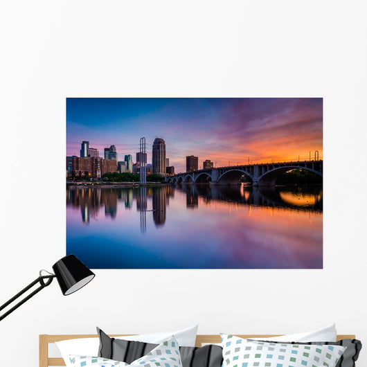 Sunset over Minneapolis Skyline Wall Decal