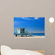 Lifeguard station with american flag on Hermosa beach Wall Mural