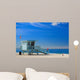 Lifeguard station with american flag on Hermosa beach Wall Mural