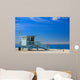 Lifeguard station with american flag on Hermosa beach Wall Mural