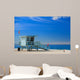 Lifeguard station with american flag on Hermosa beach Wall Mural