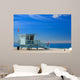 Lifeguard station with american flag on Hermosa beach Wall Mural
