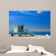 Lifeguard station with american flag on Hermosa beach Wall Mural