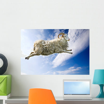 Flying Sheep Wall Decal shown on a wall