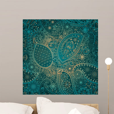 Vintage Floral Motif Ethnic Wall Decal shown on a wall