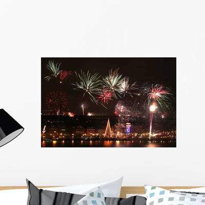 Fireworks over Stockholm Wall Decal shown on a wall