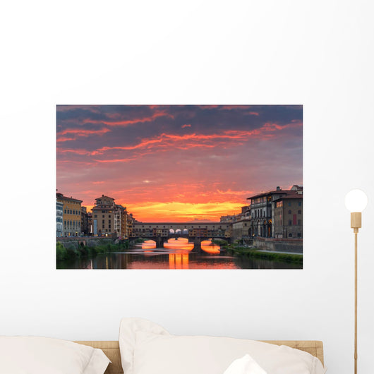 Arno and Ponte Vecchio at sunset, Florence, Italy Wall Mural