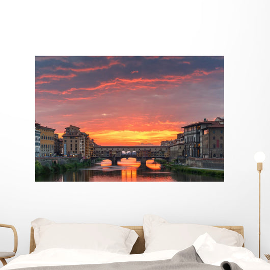 Arno and Ponte Vecchio at sunset, Florence, Italy Wall Mural