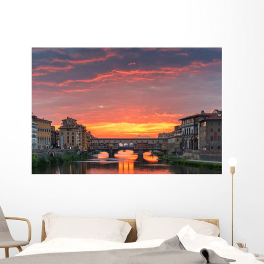 Arno and Ponte Vecchio at sunset, Florence, Italy Wall Mural