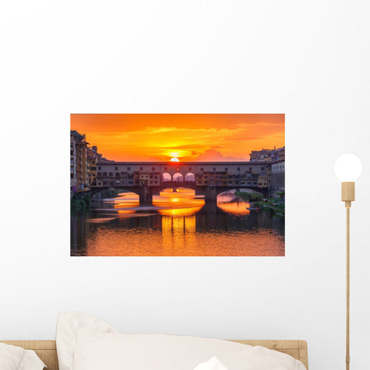 Arno and Ponte Vecchio at sunset, Florence, Italy Wall Mural