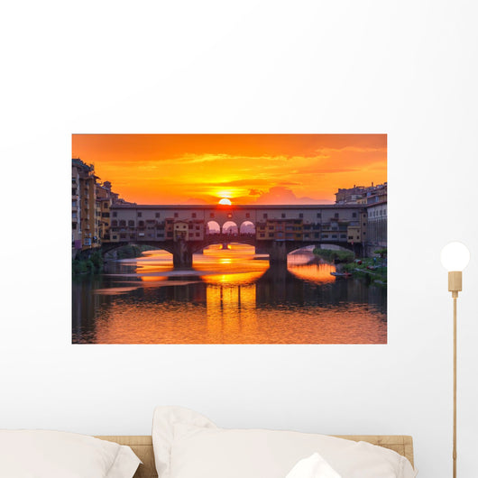Arno and Ponte Vecchio at sunset, Florence, Italy Wall Mural