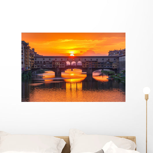 Arno and Ponte Vecchio at sunset, Florence, Italy Wall Mural