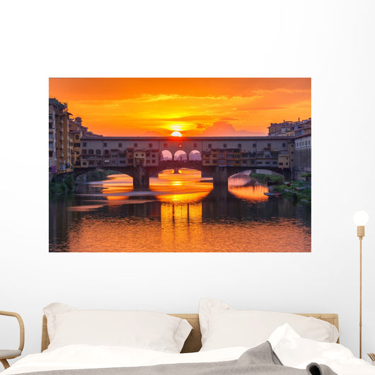 Arno and Ponte Vecchio at sunset, Florence, Italy Wall Mural