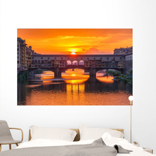 Arno and Ponte Vecchio at sunset, Florence, Italy Wall Mural