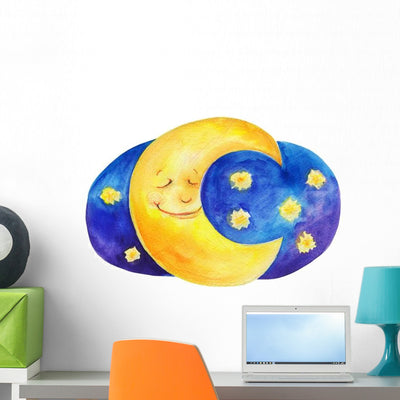 Moon Sky Watercolor Wall Decal shown on a wall