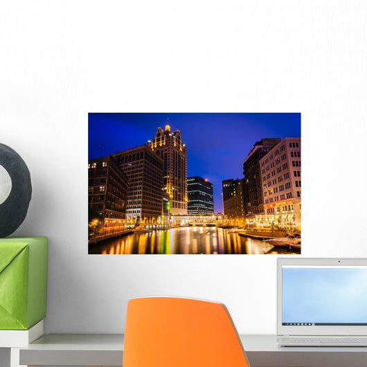 Buildings along Milwaukee River at Night Wall Decal