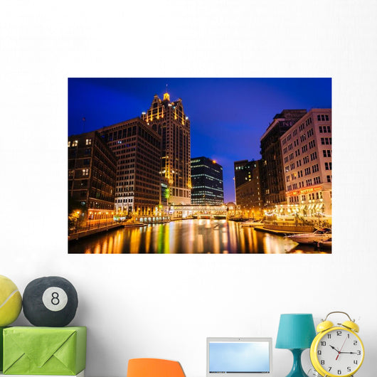 Buildings along Milwaukee River at Night Wall Decal