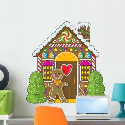 Gingerbread House and Man Wall Decal shown on a wall