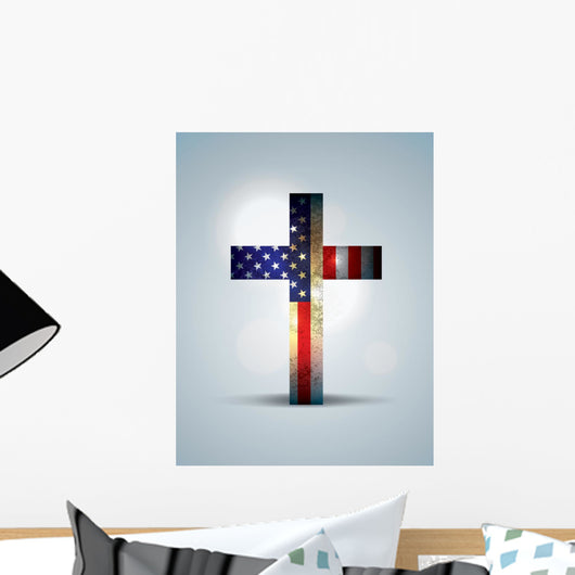 Christian Cross and American Wall Decal
