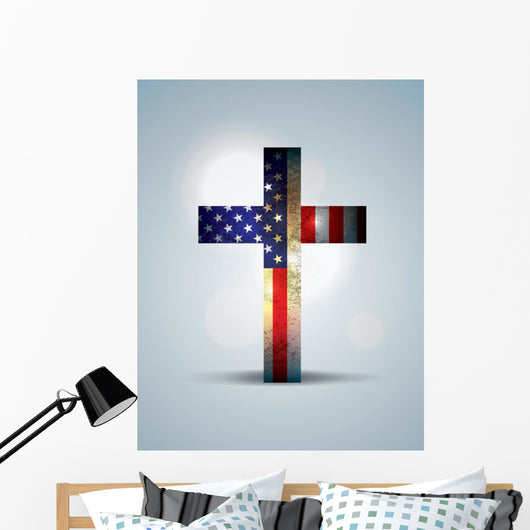 Christian Cross and American Wall Decal