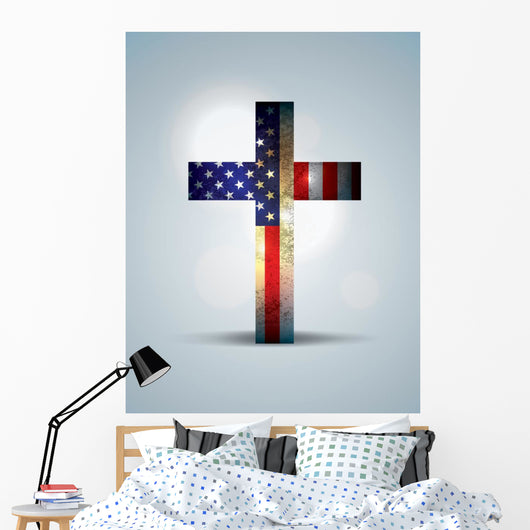 Christian Cross and American Wall Decal