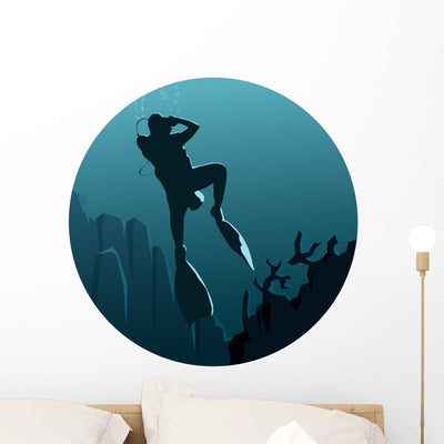 Divers Underwater Wall Decal shown on a wall