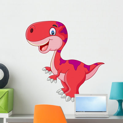 Cartoon Happy Dinosaur Wall Decal shown on a wall